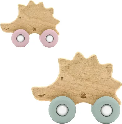 Produktbild von Kikkaboo Beißring Igel Holzspielzeug mit Silikonbeißring Buchenholz weiche Form grün