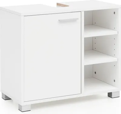 Produktbild von Waschbeckenunterschrank WL5.341 60x55x32cm Weiss Badschrank mit Tür | Holz Unterschrank Waschbecken Badezimmer | Waschtischunterschrank mit Fächern | Badezimmerschrank Bad-Möbel mit Ablage