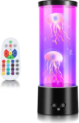 Image de Clanmacy Lampe LED méduse Lampe à lave 12 couleurs 4 modes d'éclairage Soulagement du stress et de l'anxiété Télécommande Lampe décorative à domicile Style sous-marin Océan Lumière de nuit confortable