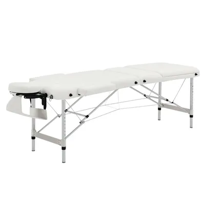 Produktbild von Klappbare Massageliege Aluminium 3-Zonen 225 kg – Portabler Kosmetiktisch Höhenverstellbar mit Kopfstütze & Armlehnen für Massage & Salon, Weiß