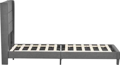 Obrázek produktu pro Sweiko 140x200 cm čalouněná postel dvoulůžko s dřevěným roštem a čelem, klasická postel do ložnice pro hosty, šedá barva