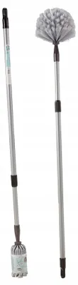 Produktbild von Teleskop-Staubwedel 96–159 cm, grau, weiche Bürste für Decken, Möbel, Lampen