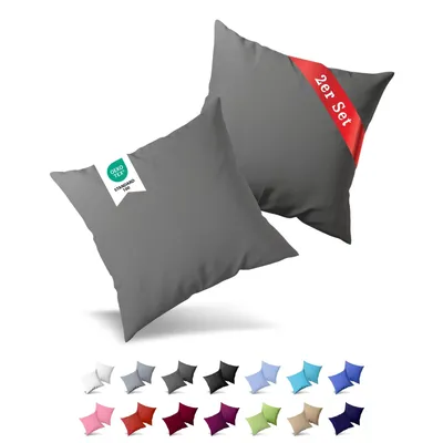 Produktbild von 2er Pack Kissenbezug Kissenhülle 40x40 cm Renforcé Uni Baumwolle mit Reißverschluss Anthrazitgrau