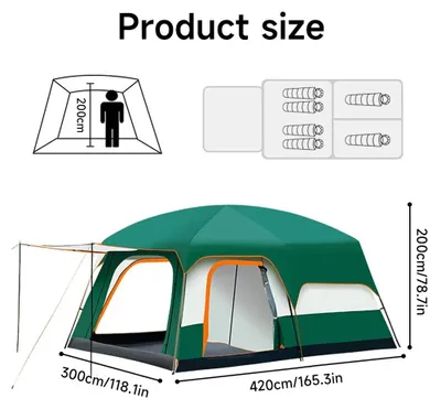 Obrázok produktu pre Stan na kemping – rodinný stan – veľkosť L – pre 5–8 osôb – materiál 210D Oxford – dvojplášťový – vodotesnosť 1000–1500 mm – stan vhodný na všetky ročné obdobia