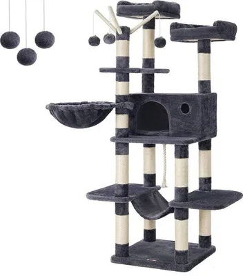 Zdjęcie produktu dla Famanu Kratzbaum XL - dla dużych kotów - z hamakiem, kryjówkami i zabawkami - stabilny - 168 cm