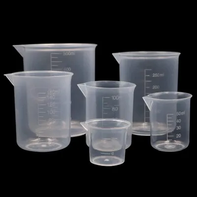 Productafbeelding van Maatbekerset kunststof, 6 stuks, 25-500 ml, transparant PP, met schaalverdeling en handgreep