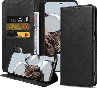 Image de Smartphonica Etui pour téléphone portable Xiaomi 12T /
12T Pro Étui en faux cuir avec fermeture magnétique et porte-cartes Étui de livre
avec rabat - Noir