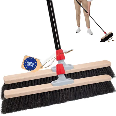 Produktbild von Novaliv Grosser Besen 2x Saalbesen 60 cm mit Stiel Borsten Rosshaarbesen besen fein Ideal als Werkstattbesen mit Stiel Hallenbesen Industriebesen Hausbesen Kehrbesen Zimmerbesen Haarbesen Besen Groß