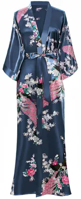 Obrázek produktu pro BABEYOND Dámské kimono, dlouhá saténová róba s potiskem pávů a květin