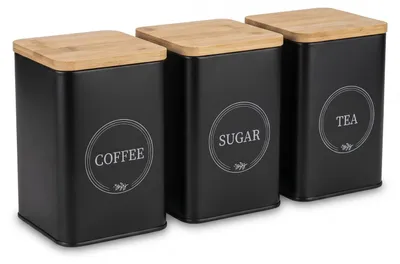 Produktbild von Set aus 3 Behältern für Kaffee, Tee und Zucker, aus Metall, 10 x 10 x 15 cm