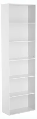 Obrázok produktu pre Knižnica – Vysoká policová zostava – 6 políc – výška 181 cm – drevo – otvorený úložný priestor – vyžaduje montáž – biela farba
