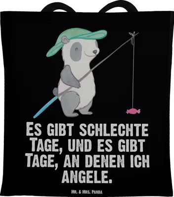 Produktbild von Mr. & Mrs. Panda Tote Bag Panda Angeln - Schwarz - Geschenk, Angelsport, Jutetasche, gehen, Schultasche, Angelverein, Unitasche, Uni Tasche, Angler, Hobbyangler