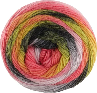 A ball of yarn with multiple colors.