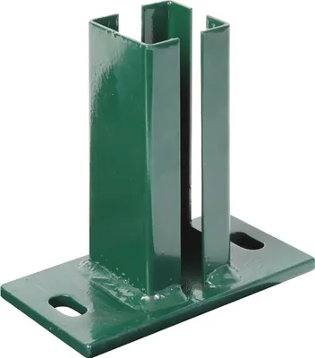 Produktbild von Alberts Pfostenträger für Eckpfosten für Doppelstabmatten, zum Aufschrauben, Platte 150 x 80 mm, für Pfosten 60 x 40 mm, grün