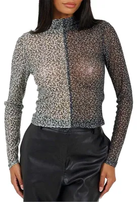 Produktbild von Brave Soul - "Illusion" Oberteil für Damen, Stehkragen, Netzmaterial GT37946 (40 DE) (Schwarz/Cremefarbe)