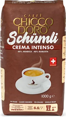 A bag of Chicco d'Oro Schümli Crema Intenso whole bean coffee.