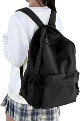 Image de Sac à dos scolaire de 14 pouces avec compartiment pour ordinateur portable, pour filles et garçons, sac à dos léger et imperméable, de couleur noire