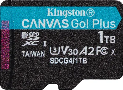 Zdjęcie produktu dla Kingston Technology Karta 1TB microSDXC Canvas Go Plus Gen4 200MB/s A2 U3 V30 + adapter, 1 TB, MicroSD, Klasa 10, UHS-I, 200 MB/s, 160 MB/s