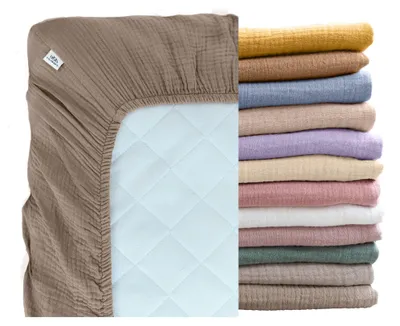 Productafbeelding van Mousseline hoeslaken 160x200 cm Donkerbeige - 100% katoen, rondom elastiek