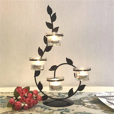 Produktbild von Blatt-Kerzenhalter – Kerzenständer 21x37 cm für Stabkerzen, dekorativ für Esstisch, Party, Hochzeit & Advent, inkl. Kerzen