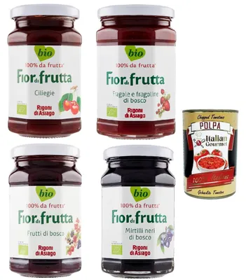 Produktbild von Rigoni di Asiago 4x 250g - Fiordifrutta Fruchtaufstrich -Aufstrich, Marmelade Konfitüre Brotaufstriche Original aus Italien + Italian Gourmet polpa 400g