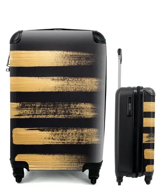 Produktbild von MuchoWow® Koffer Handgepäck Trolley Rollkoffer Kleine Reisekoffer mit 4 Rollen - Muster aus goldener Farbe auf schwarzem Hintergrund - Cabin Size < 55x40x23 cm & 55x40x20 cm - Fotokoffer - Kabinenkoffer - Boardgepäck - Reise-Box - Reisekoffer - Reisegepäck - Koffer mit Bild - Trolley für Kinder