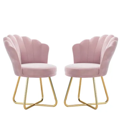 Produktbild von Hawthyhome 2st Blütenblatt-Rückenlehne Lehnstuhl mit Metallbeinen Gold Polstersessel schminktisch aus Samt Rosa