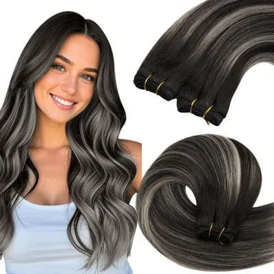 Image de Tresses synthétiques noires dégradées, 50 cm, 100g, tissage Remy, effet balayage, couleur 1B/S/1B