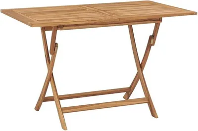 Imagen del producto de Mesa de jardín plegable de teca maciza, 120x70x75 cm, resistente a la intemperie, con orificio para sombrilla. Mesa pequeña para balcón, ideal para terraza, como mesa auxiliar para exteriores