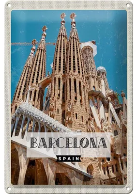 Produktbild von Blechschild Reise 20x30cm Retro Barcelona Reiseziel