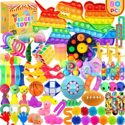 Produktbild von Stressabbau Spielzeug Set, 80Pcs Sensory Zappeln Anti Stress Spielzeug-Fidget Cube Sensorisches, Einhorn Fidget Toys Für Kinder Und Angst Mit Angstlus