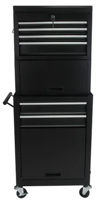 Produktbild von Rollwerkzeugschrank mit 6 Schubladen, 4 Universalrollen, 2-in-1 abnehmbarer Werkzeugkasten für Garage & Werkstatt, Schwarz