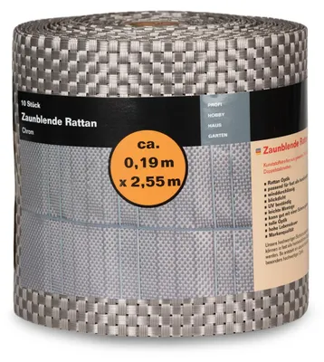 Produktbild von NOOR Sichtschutzstreifen RATTAN 19x255 cm Chrom - blickdichter Sichtschutz für Doppelstabmattenzaun - PVC in Rattan-Optik - UV-beständig
