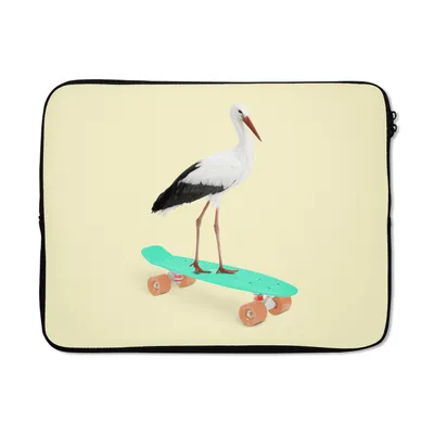Produktbild von MuchoWow® Laptop Hülle 17 Zoll Laptoptasche Storch - Tiere - Skateboard - Gelb - Zipper - Schutzabdeckung