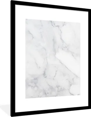Produktbild von MuchoWow® Gerahmtes Poster Marmor - Weiß - Grau - Luxus - Marmoroptik - Stein 60x80 cm - Poster mit Schwarzem Bilderrahmen Wandposter Rahmen Foto Bilder - Wohnzimmer - Dekorationen - Prämie