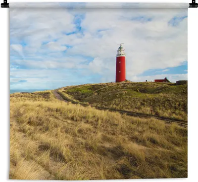 Produktbild von MuchoWow® Wandteppich Wandbehang Strand - Leuchtturm - Wolken 150x150 cm Tapisserie Dekoration Wandtuch - Wohnaccessoires - Modernes
