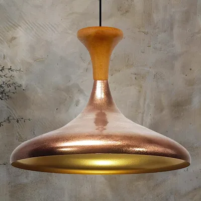 Produktbild von Champion Pendelleuchte aus Holz, 35 cm Hängelampe Metall E27 Moderne, Skandinavisch Pendellampe für Schlafzimmer Wohnzimmer Esstisch Lampe - Kupfer
