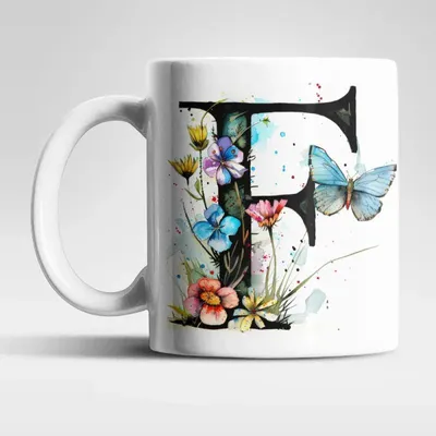 Produktbild von Name A bis Z Blumen Schmetterlinge Kaffeetasse Teetasse Tasse Geschenkidee – F