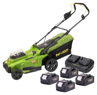 Produktbild von Procraft PLM20bb Akku Rasenmäher 40 V ( 2x 20 V ) 370 mm Brushless + 4x Akku 4,0 Ah + Ladegerät