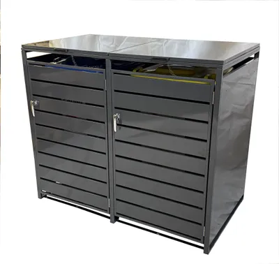Produktbild von Mülltonnenbox MTB240-2 bis 240 L, mit 2 Türen, 2 Deckel mit Gasdruckdämpfer, Pulverbeschichtet auf verzinkten Stahl