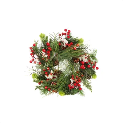 Produktbild von COM-FOUR® Türkranz Weihnachten - Adventskranz mit Pinienzapfen, Beeren und Blättern - Dekokranz - Weihnachtsdeko - Tischkranz - Weihnachtskranz