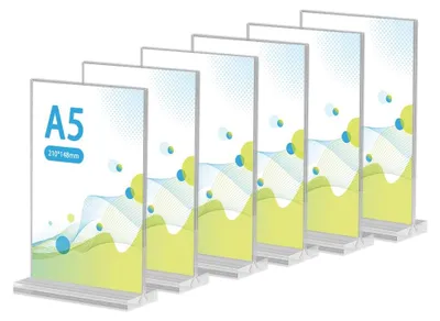 Obrázok produktu pre Držiak na priečinky, stolový stojan, priehľadný akryl, formát A5, určený do reštaurácií a kancelárií