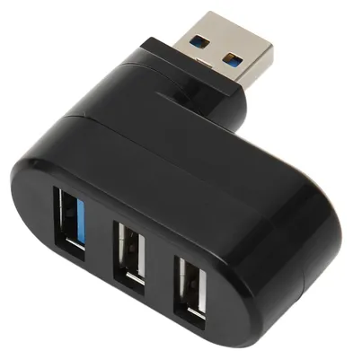 Obrázok produktu pre Otočný USB rozbočovač o 90 stupňov, 3-portový Plug-and-Play, podporuje Hot-Swap 180 pre stolné počítače, čierny