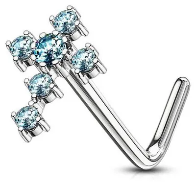 Produktbild von Nasenpiercing Nasenstecker Kreuz mit Zirkonia Blau