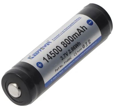 Zdjęcie produktu dla Keeppower 14500 z zabezpieczoną baterią litowo-jonową 800 mAh, 3,7 V, wymiary 52 x 14,3 mm