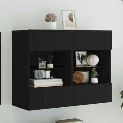 Produktbild von vidaXL TV-Wandschrank mit LED-Leuchten Schwarz 78,5x30x60,5 cm