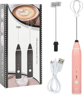 Produktbild von Elektrischer Hand-Ei-Schneebesen,USB-wiederaufladbar,2Edelstahl-Schneebesen,3 Geschwindigkeiten,für Cappuccino,Latte,heiße Schokolade,Milchshakes,Pink
