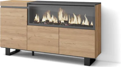 Produktbild von Sideboard, Highboard, 158x35x87cm, 3 Türen, Elektrokamin XXL, Industriedesign, Eiche
