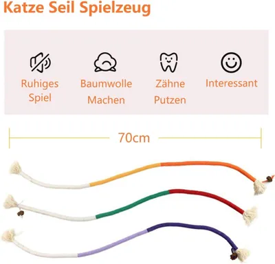 Produktbild von 3er Set Kauspielzeug für Katzen – Interaktives Baumwollseil mit Catnip & Silvervine zur Zahnreinigung | Dental Spielwaren für Kätzchen