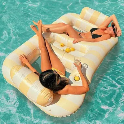 Immagine prodotto di Amaca galleggiante gonfiabile Unyqoos®: 200 x 120 cm – Lettino confortevole per 2 persone, con portabicchieri, poggiatesta e seduta in rete